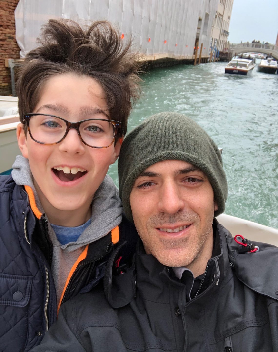 Eliot Abramson with a family member on a boat.